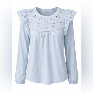 J.Crew Blue Eyelet Ruffle Top Coquette Cottagecore Balletcore Dream-Medium